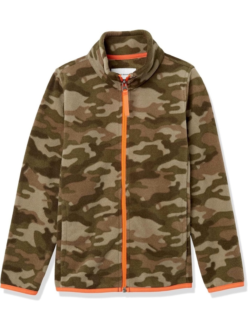 Amazon Essentials Boys L(9/10) Camo Full Zip Fleece Jacket Orange Trim